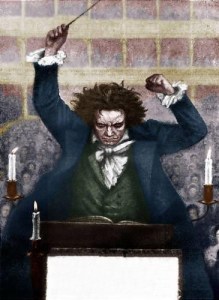 Ludwig van Beethoven conducting with baton - by Katzaroff. German composer